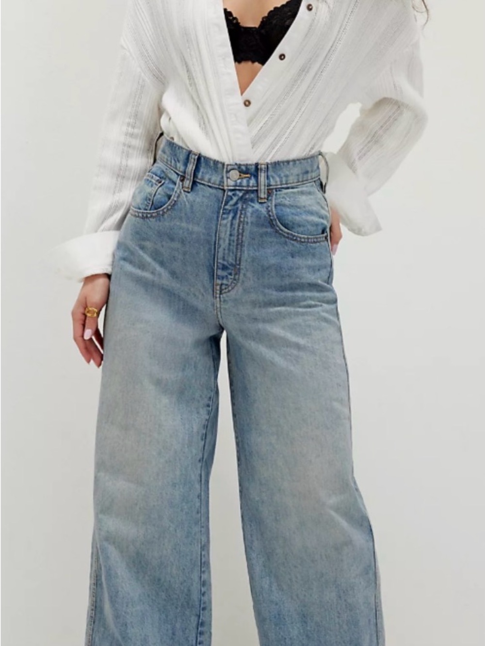 We The Free Light Blue High-Rise Wide Leg Jeans
